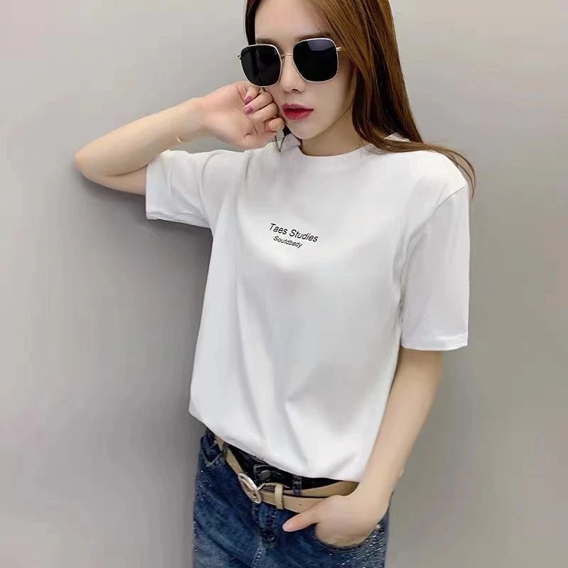 新款欧货潮宽松纯棉白色t恤女夏短袖ins半袖体恤