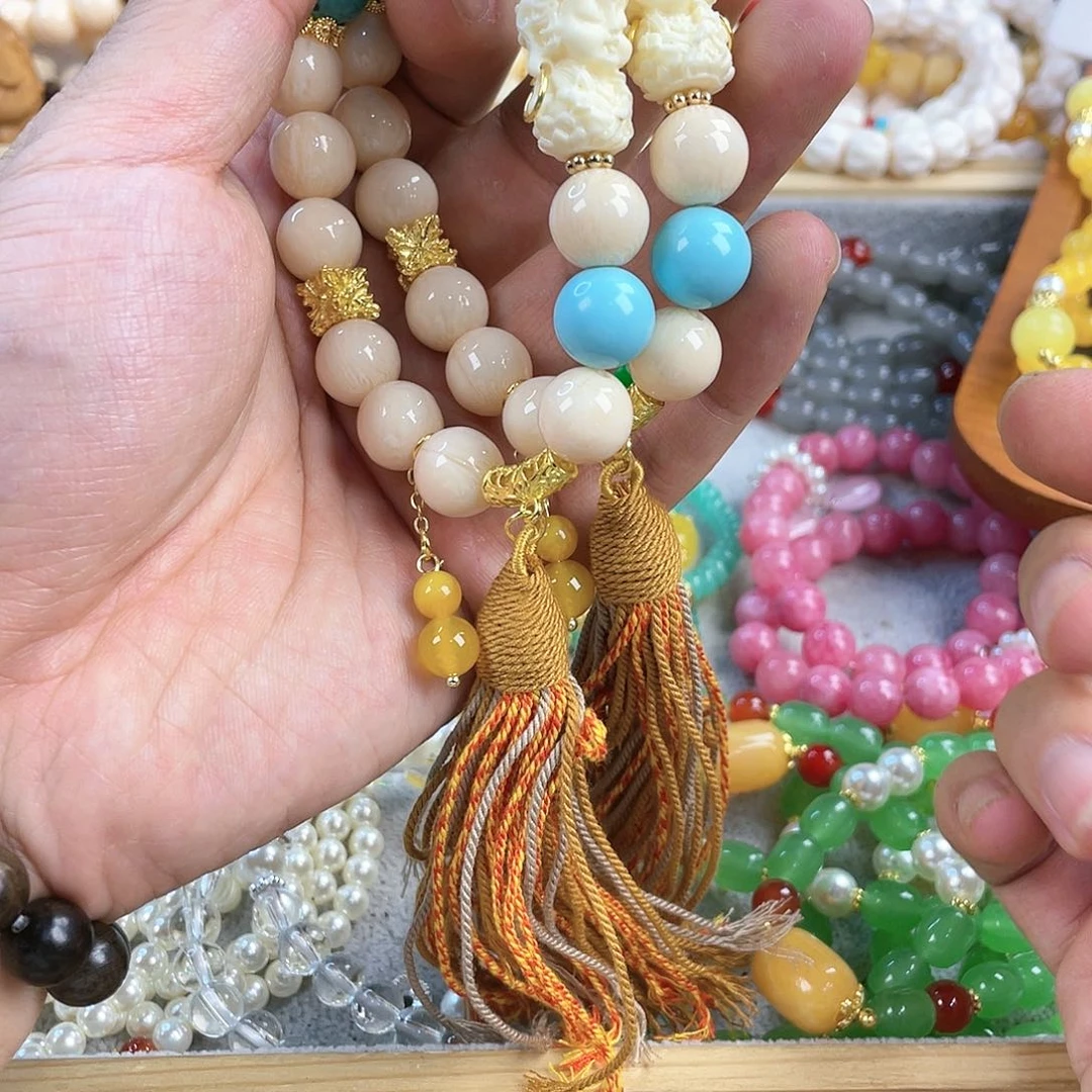 檀香木手串银S925镀金镶嵌