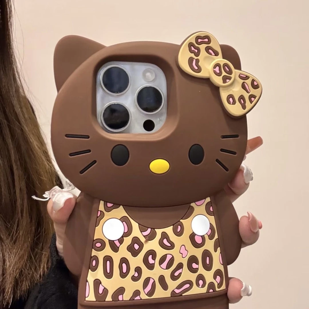 硅胶棕皮豹纹蝴蝶结kitty适用于iPhone16Promax手机壳苹果15/1413