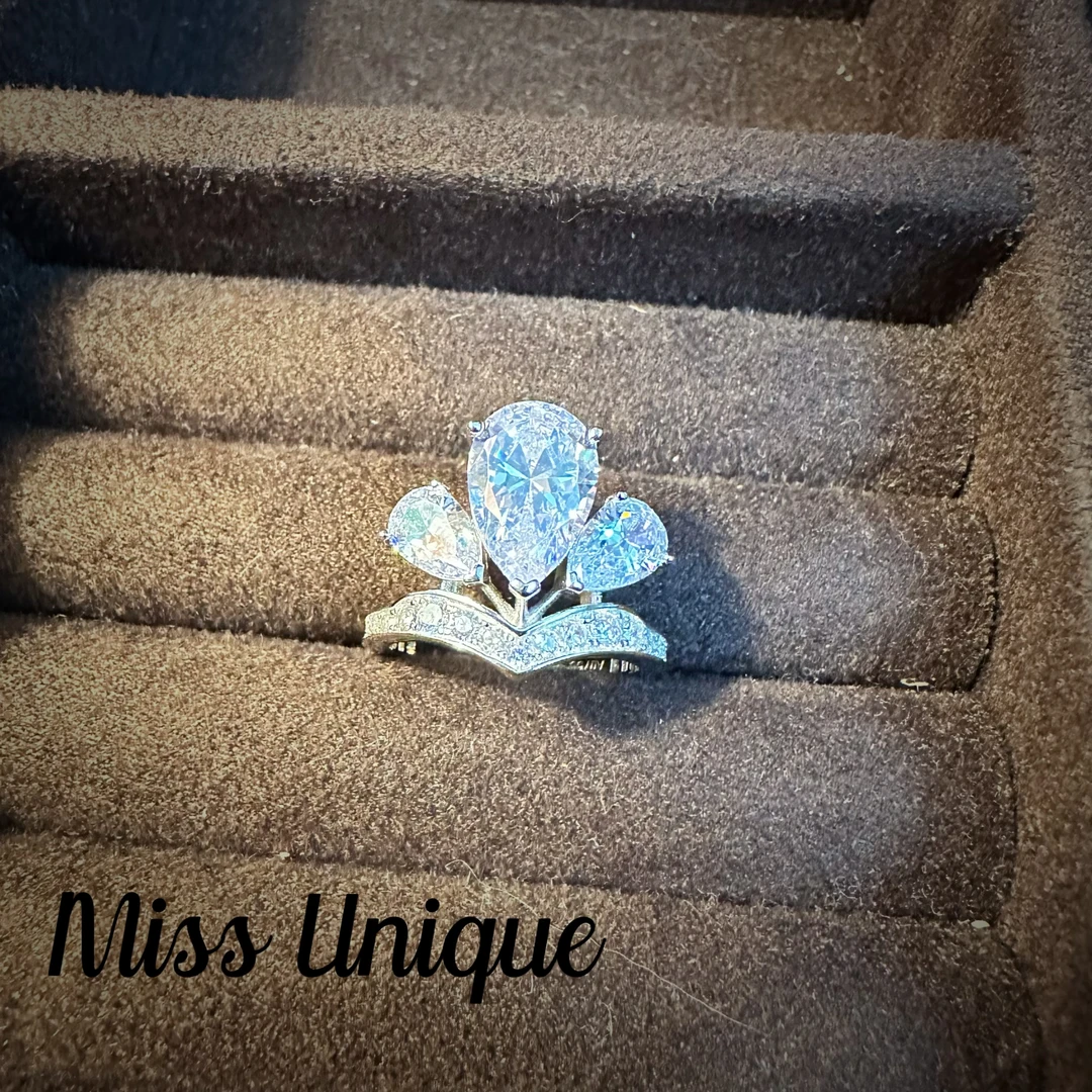 925银戒指 C6002白色三水滴戒指