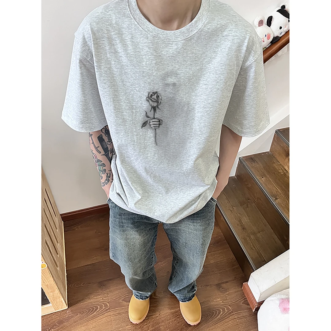 100%纯棉320克重磅短袖夏季圆领青少年通用T恤休闲潮流上衣男士