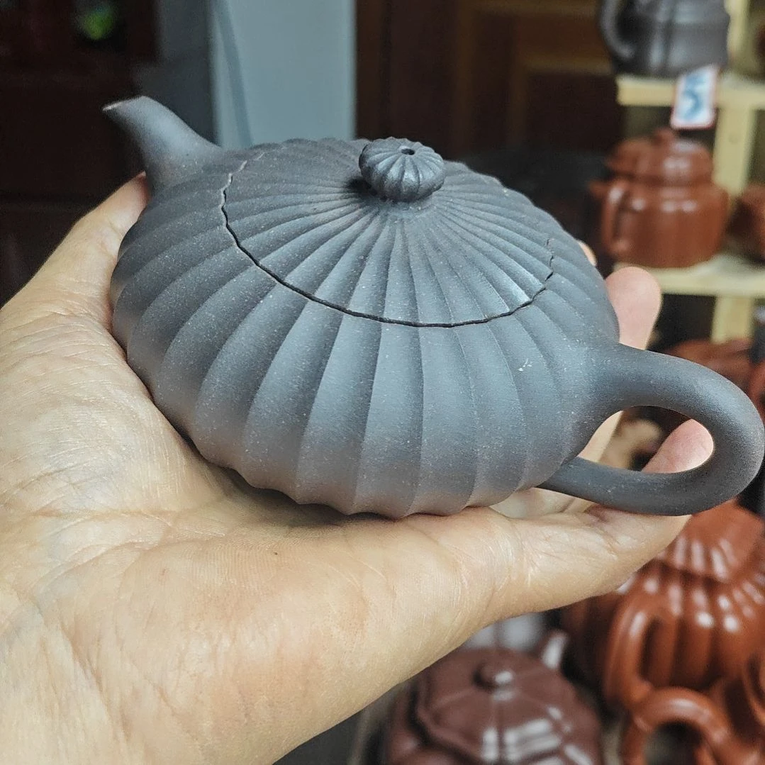 宜兴紫砂壶筋纹器半手工制作青灰泥容量一佰八十CC