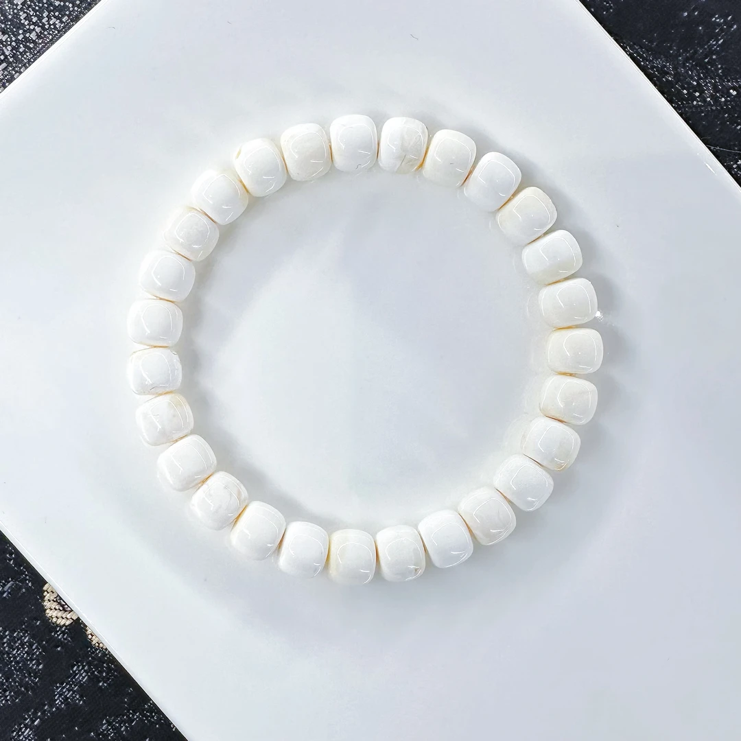 【典藏·漆白】8mm漆瓷白少纹顺色蜜蜡老型手串 蜡质浓郁 天然原矿