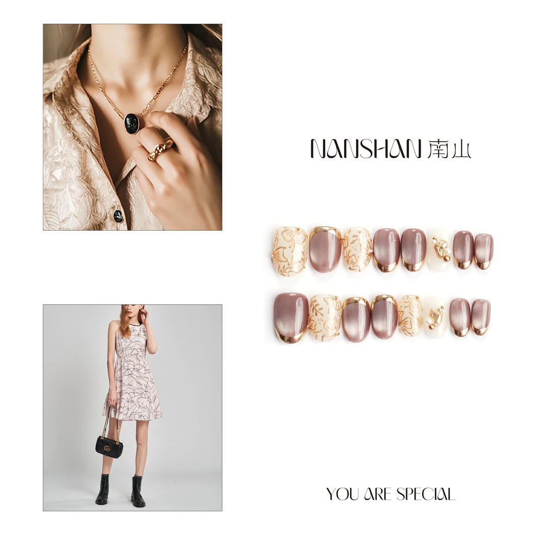 南山-【梦露绣】新中式显贵气立体手绘猫眼手工高定穿戴甲-高定版