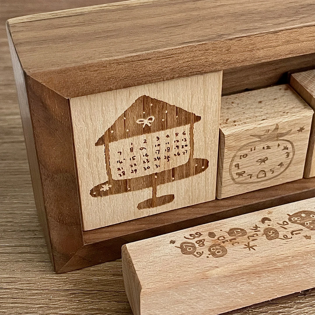 手帐印章榉木小图案图章打卡装饰功能印章复古记录装饰木质时间轴