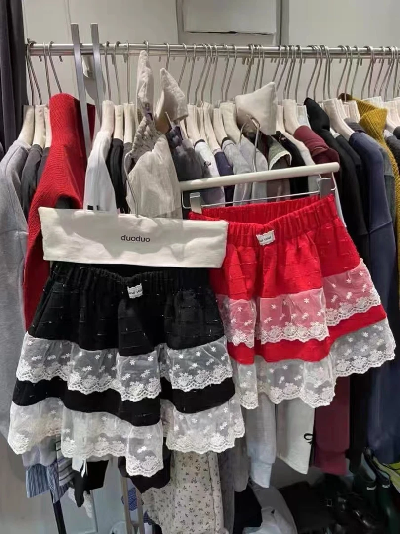 刘媛媛欧货 实拍正版蕾丝花边甜美百搭时尚显瘦松紧腰短裙