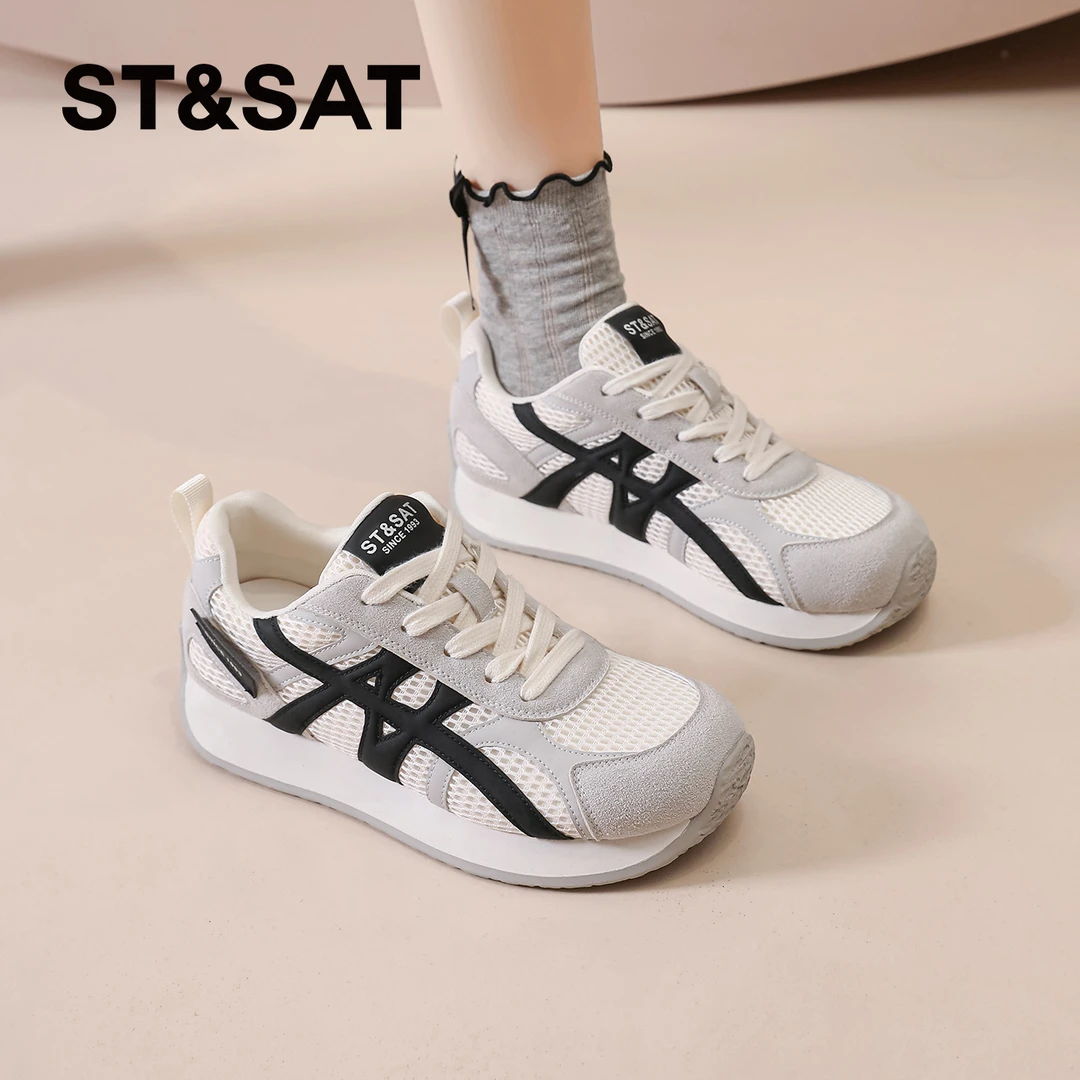 星期六德训鞋女士2025新款夏季网面阿甘鞋爆款透气复古休闲运动鞋