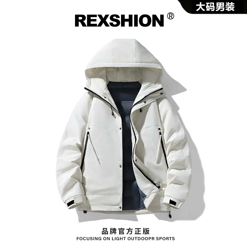 REXSHION户外运动羽绒服男士2025年冬季连帽加厚保暖防风休闲外套