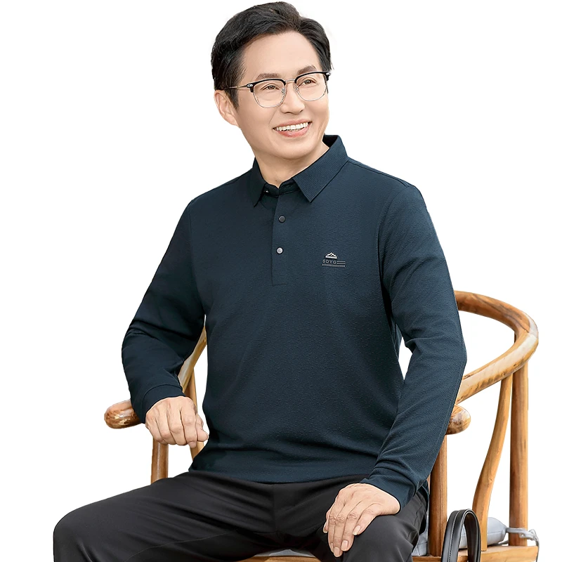 秋季新款打底衫上衣爸爸装中老年男士长袖t恤春秋款翻领中年男装