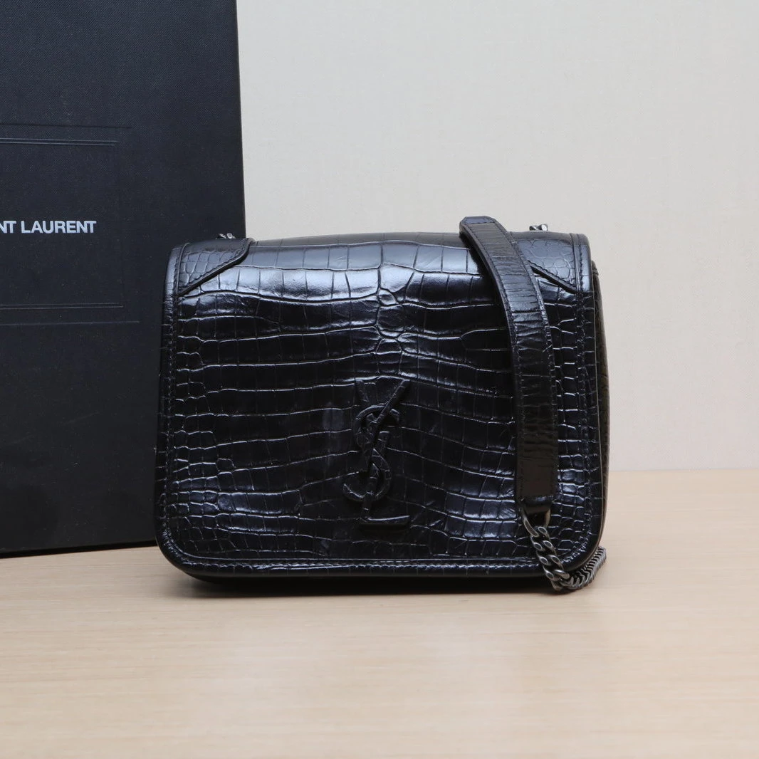 95新 YSL/圣罗兰 小花Jerry活动Niki Woc 鳄鱼压纹黑色包