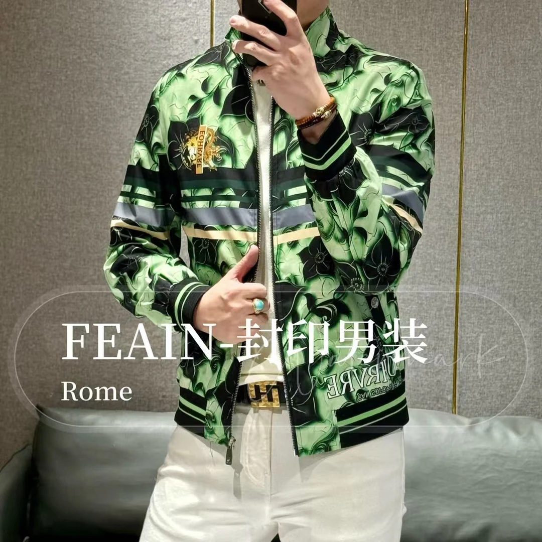 秋季新品高端男士立体印花奥钻点缀拉链立领夹克8197