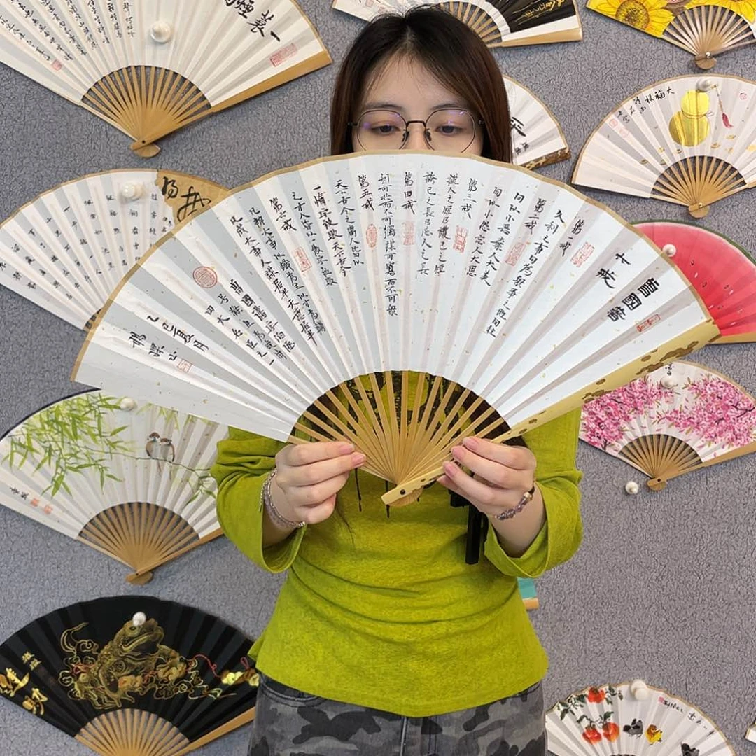 书法95寸梅妃-纯手绘-文玩扇骨（默认粘好）