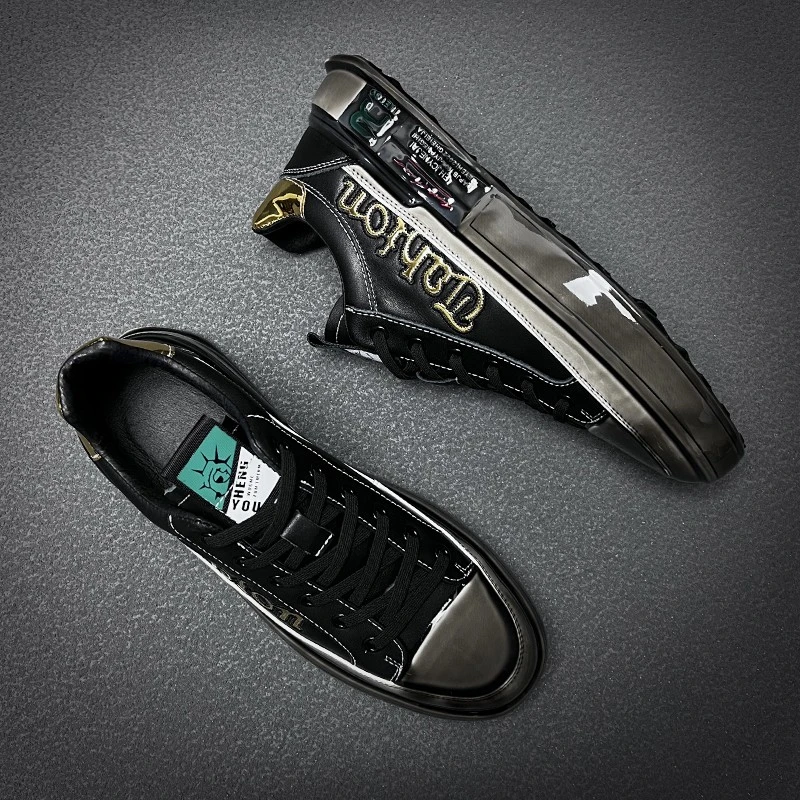 欧洲站高端男鞋2025秋季新款滴胶厚底潮鞋男真皮透气休闲百搭板鞋