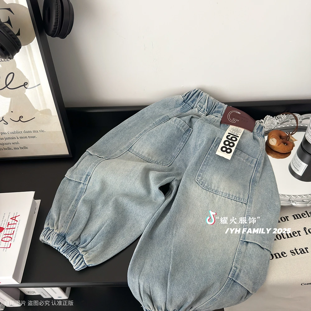 2025春季男童软牛仔系带长裤