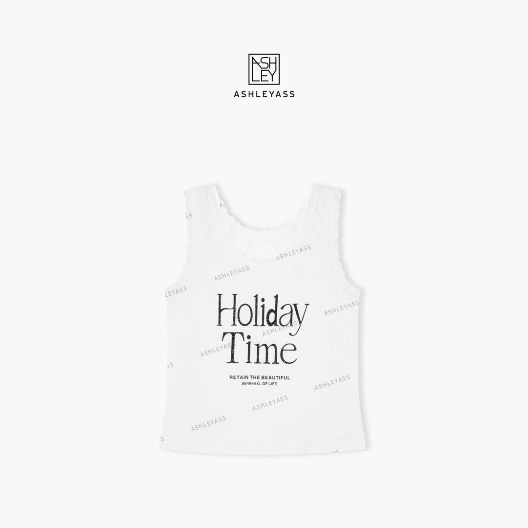【ASHLEYASS】“假日T”加州背心做旧字母花边少女感背心LSS250265C