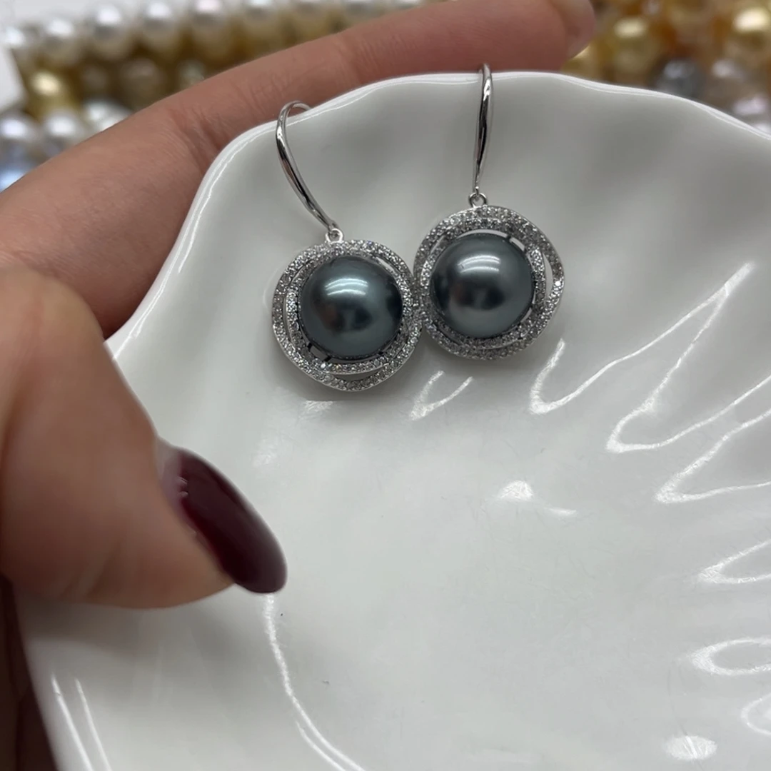 耳饰银S925镶嵌海水珍珠