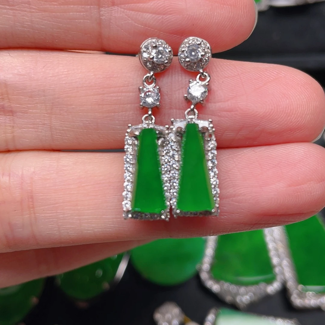 银S925镶嵌翡翠耳饰耳环