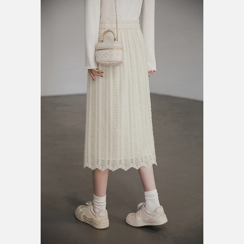 小谷粒仙境蕾丝裙 法式蕾丝半身裙女2025春季新款高腰a字包臀长裙