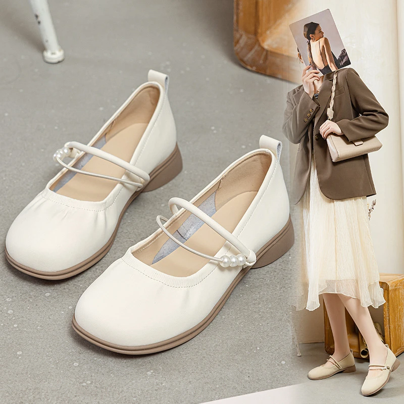 大码女鞋41—43软底浅口玛丽珍单鞋仙女风2025春夏新款蛋卷豆豆鞋