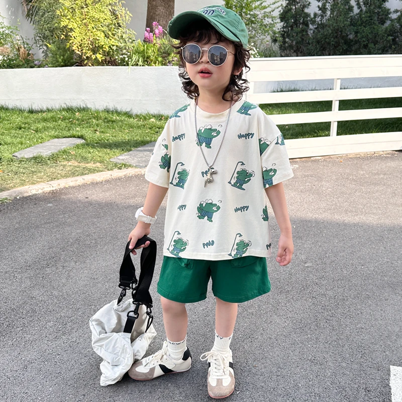 儿童装男童夏装套装2025新款男童夏季洋气宝宝短袖痞帅韩版衣服潮