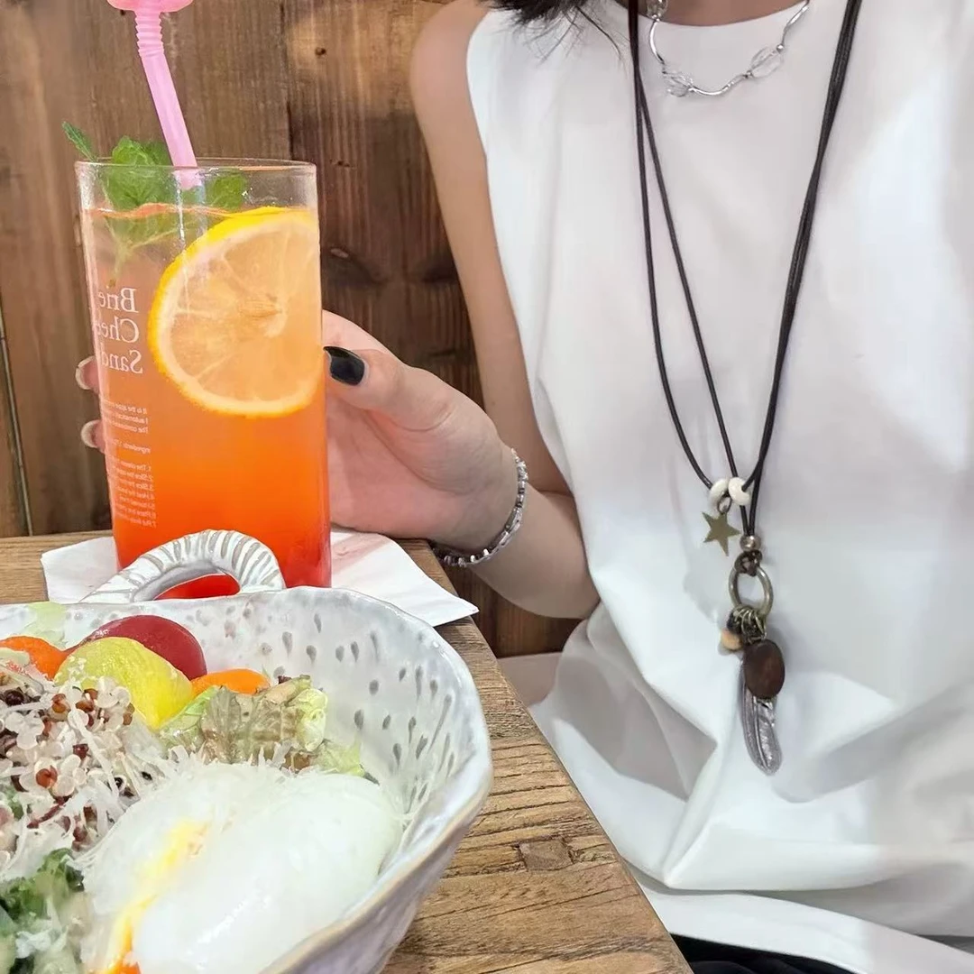 铜合金项链 梅姐饰品84 新中式羽毛项链女长款毛衣链波西米亚风