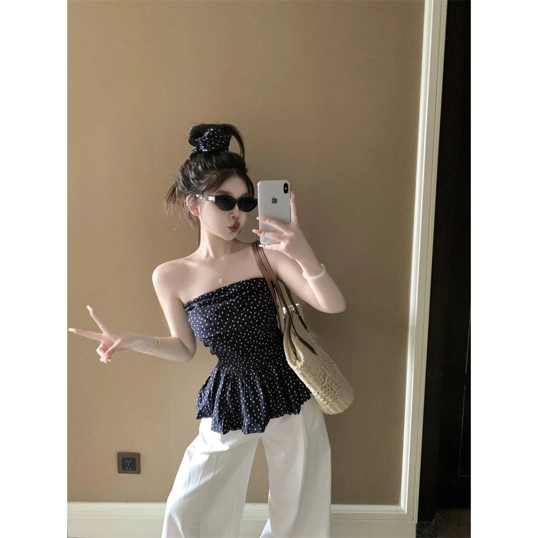 纯欲碎花抹胸高级感无袖背心女韩系通勤时尚百搭修身显瘦外穿上衣
