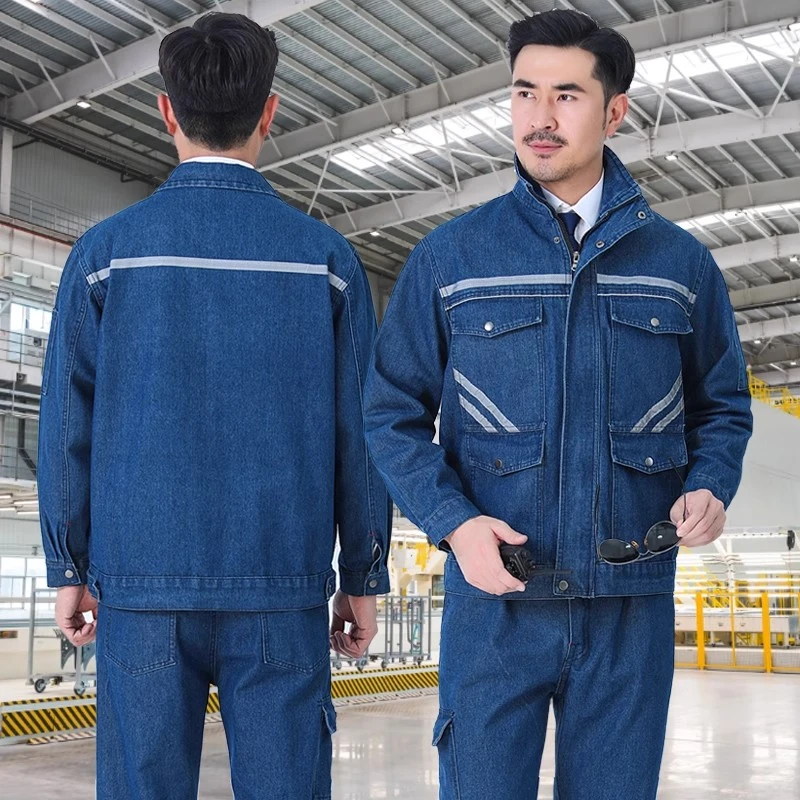立领加厚春秋冬牛仔工作服耐磨工装电焊工劳保服防烫套装工厂车间