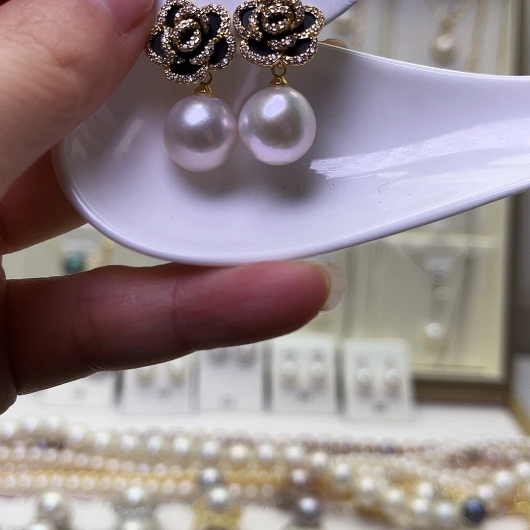 耳饰银S925镶嵌淡水珍珠