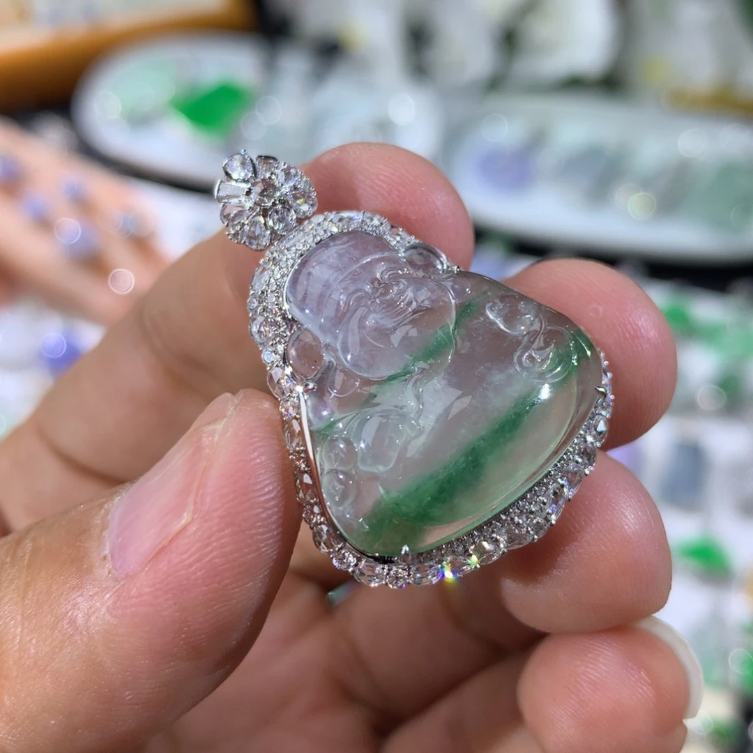 翡翠18K金镶嵌吊坠(不含链)