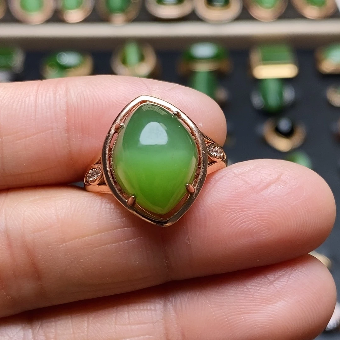 和田玉（碧玉）戒指银S925镶嵌