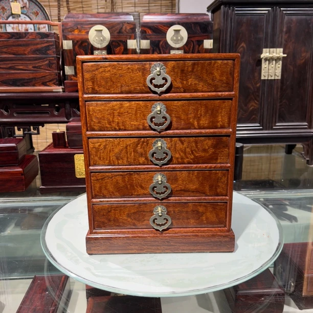 大果紫檀水波纹全独板五屉收纳箱可放茶饼文玩26/25/33厘米