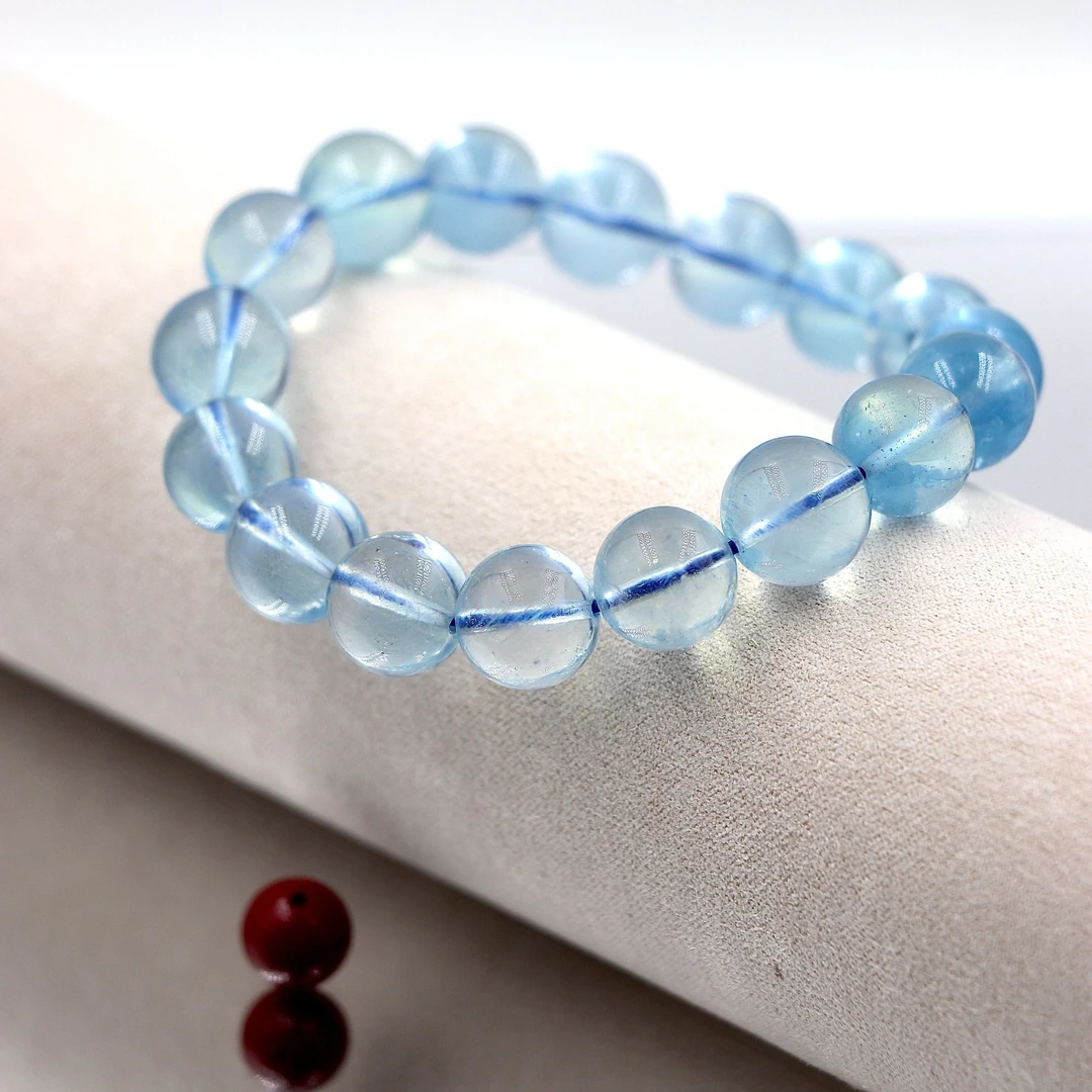 含辰砂工艺品高品冰川蓝海蓝宝手串搭配朱砂单珠B4339-多样性发一