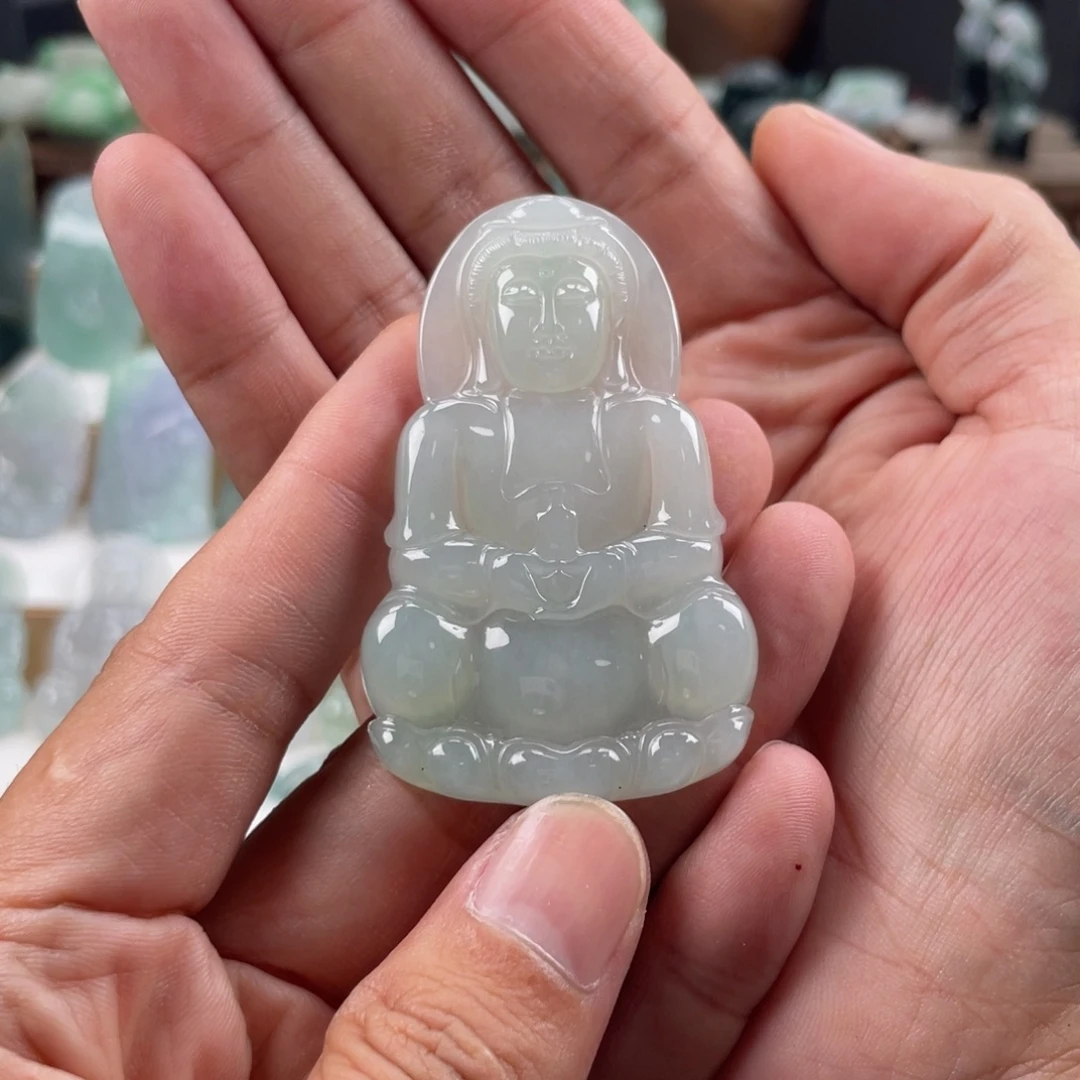 翡翠未镶嵌颈饰正装观音缅甸天然翡翠A货糯冰种晴底色