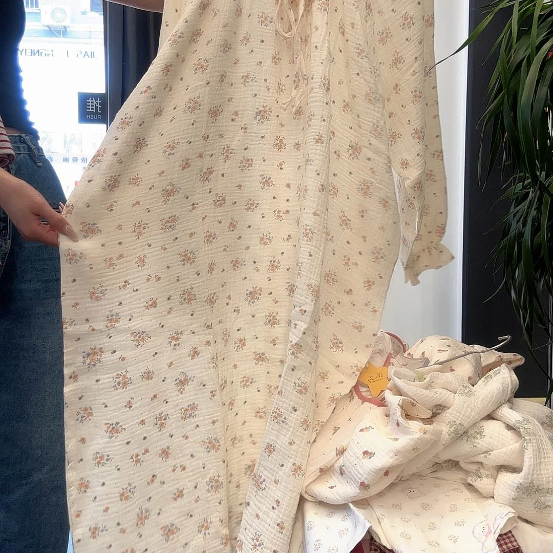 三醋酯纤维碎花长袖睡裙女