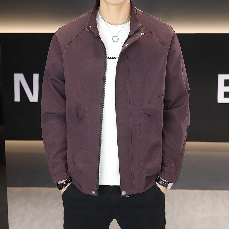 2025春季潮流时尚立领纯色拼接夹克男士帅气百搭休闲外套上衣7936