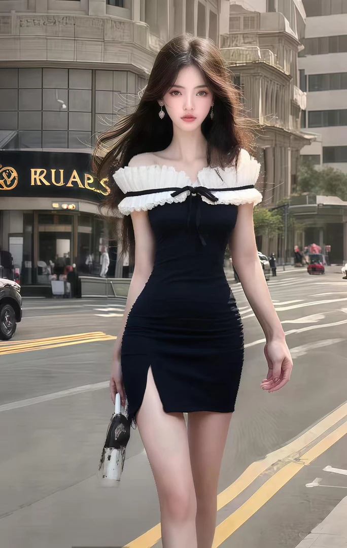 2025夏季新款轻奢优雅时尚知性风一字肩露肩修身收腰包臀连衣裙女