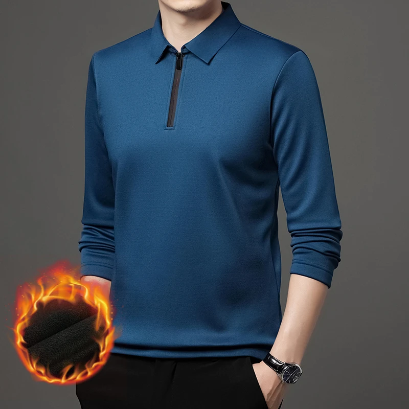 双旦活动福利主推爆款 2025秋冬加绒加厚新款翻领拉链POLO衫男