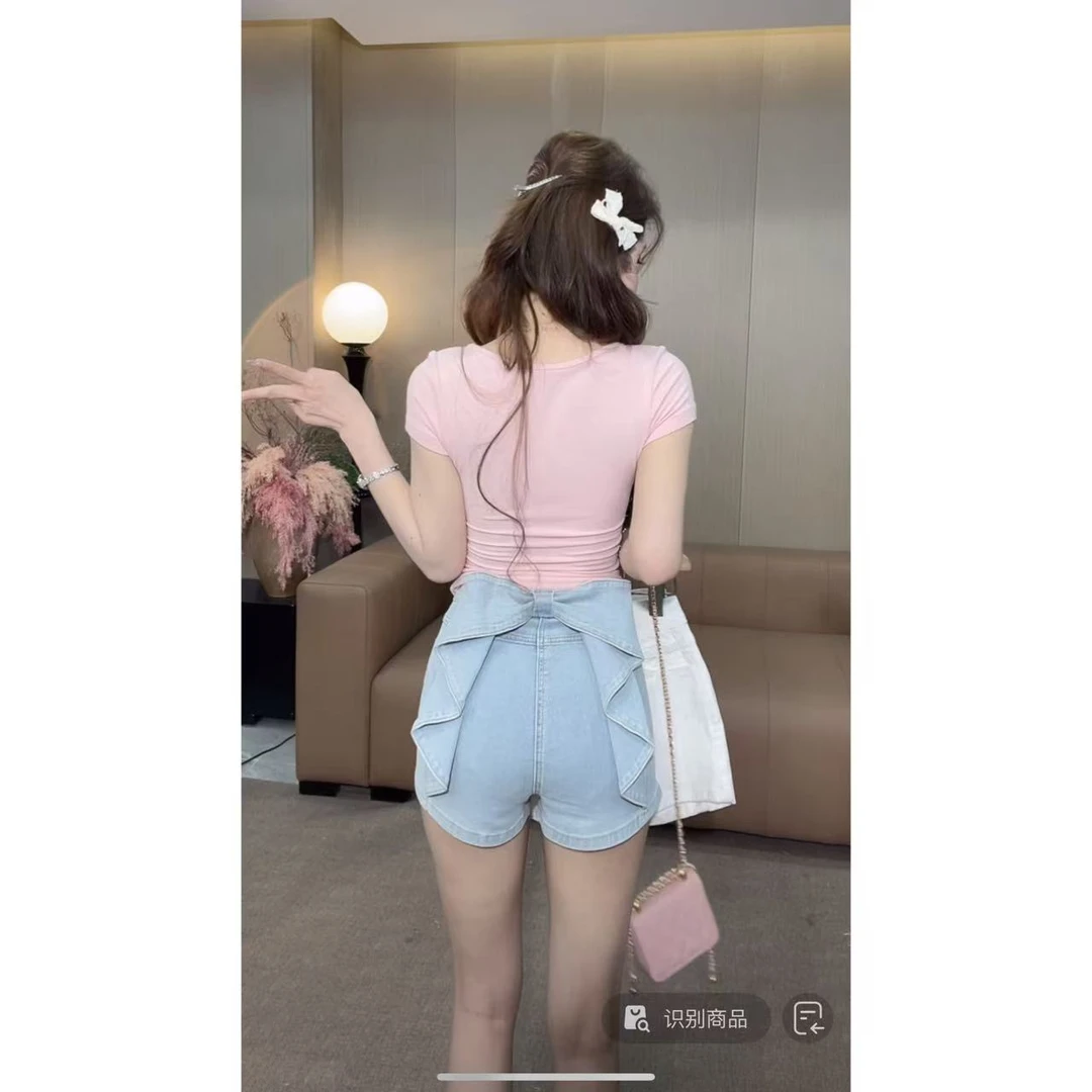 DACPAN-“蝴蝶少女”后腰蝴蝶结牛仔短裤 2025/盼·PP 6037