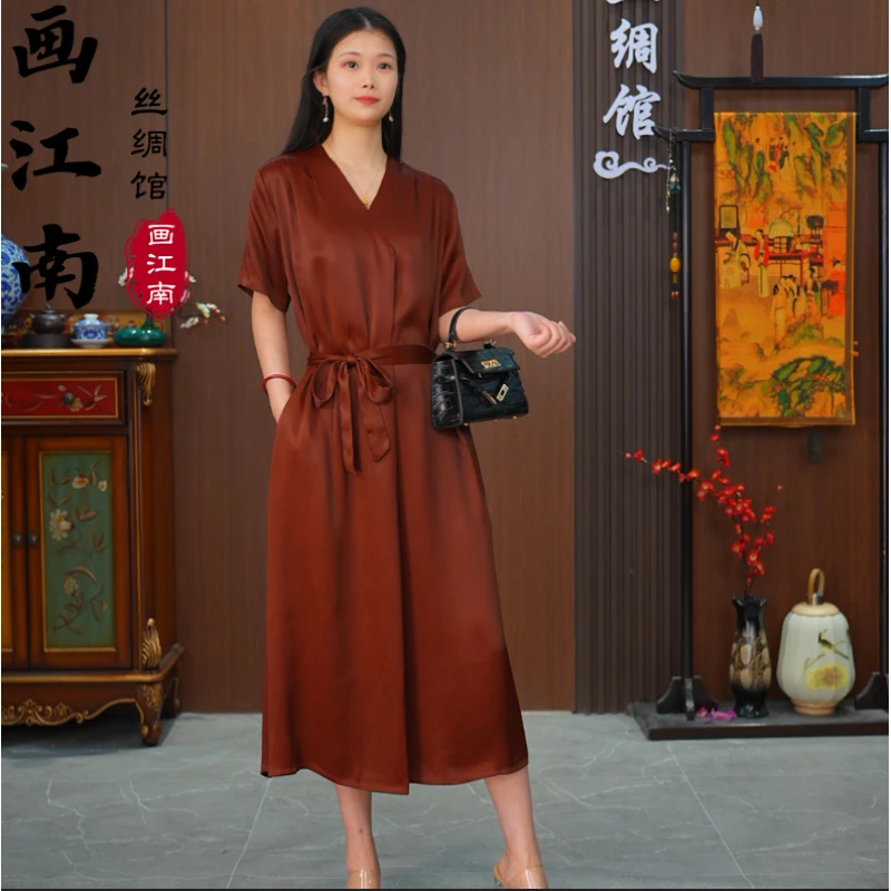 2766款私人定制高端新中式复古法老料油皮子连衣裙女装