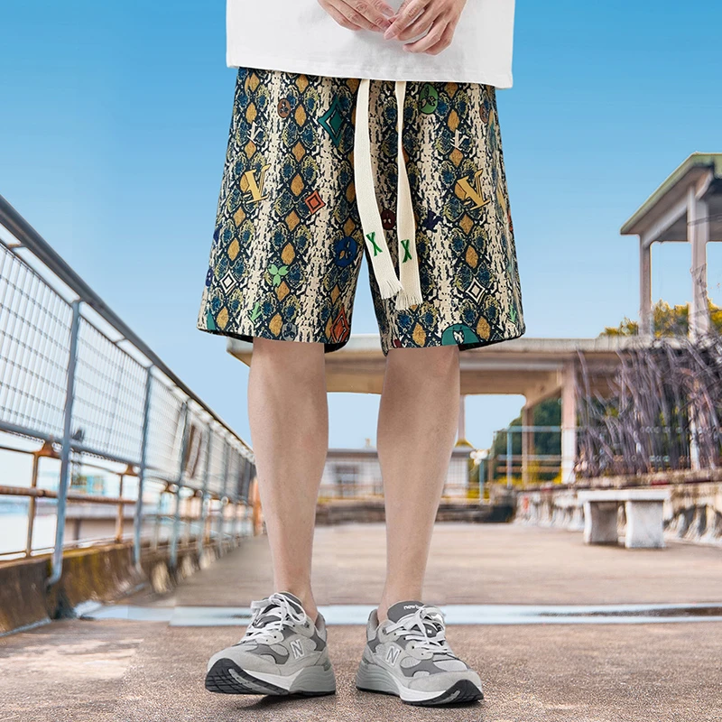 纺布者潮牌大码夏季微弹力薄款休闲裤短裤大码男士潮裤子宽松格子