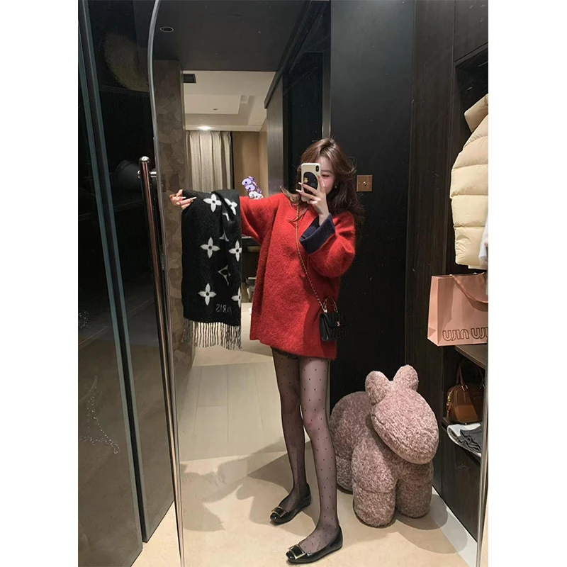 冬季氛围感新年红色开运红毛衣女减龄百搭慵懒风显瘦时髦针织长袖