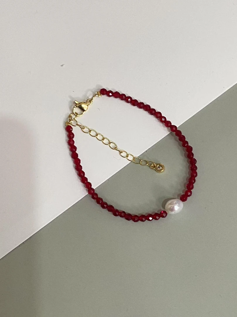 S122 天然巴洛克淡水珍珠珍珠红尖晶手链