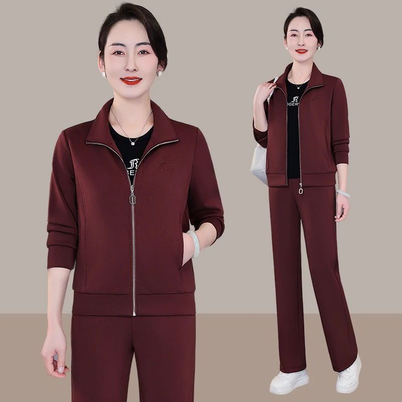 恩狐时尚休闲套装女春季2025新款洋气立领显瘦妈妈运动套装二件套