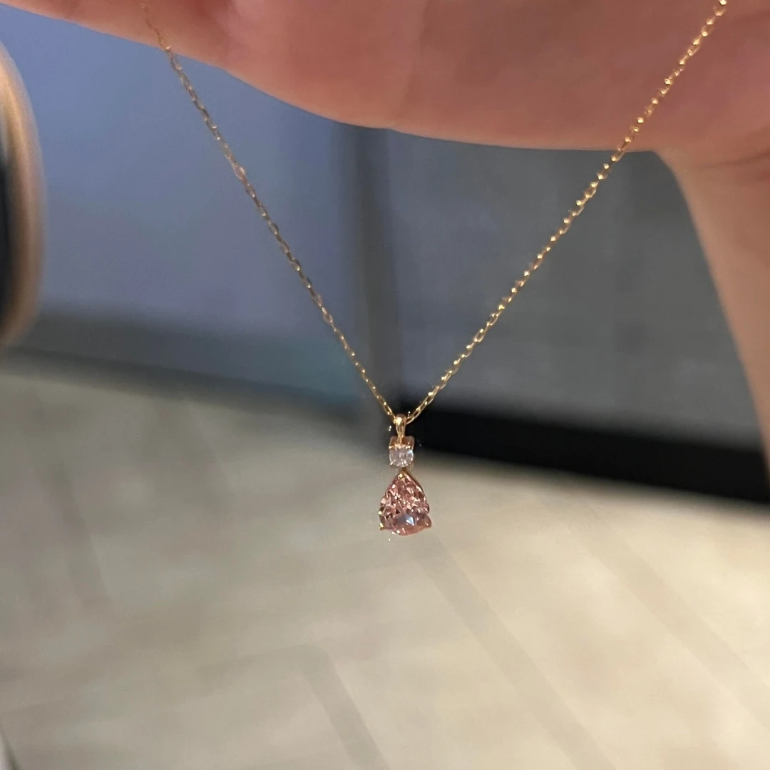 柯柒 钛钢项链 粉色水滴项链轻奢时尚气质小众甜美设计感锁骨链