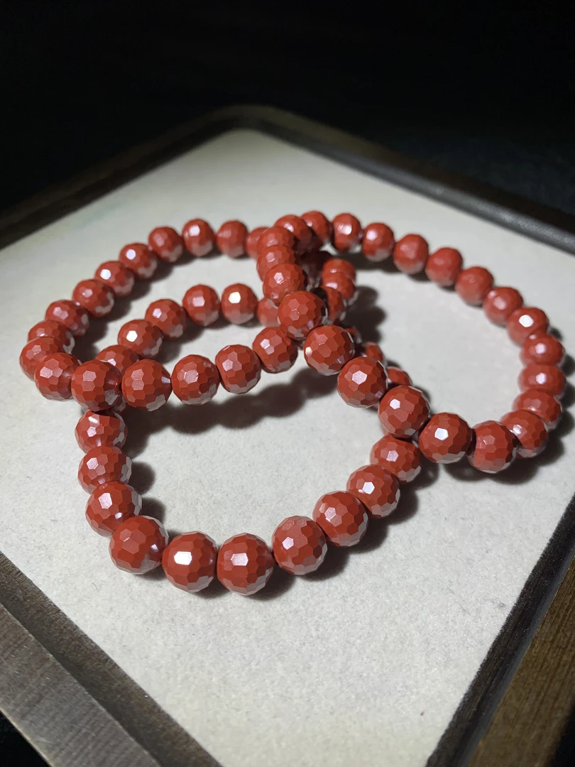 天然辰砂含辰砂工艺品天然帝王砂切面手链9mm+