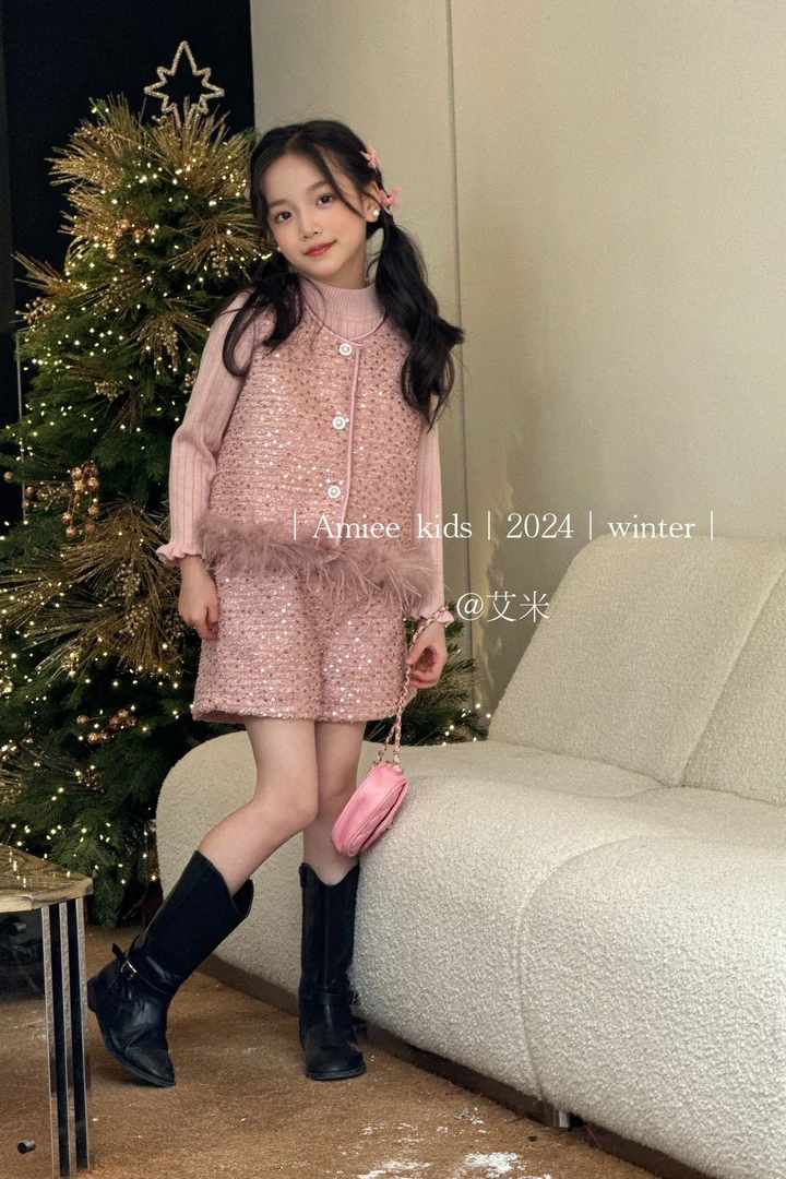 2024年艾米女中童新款小香风套装两件套