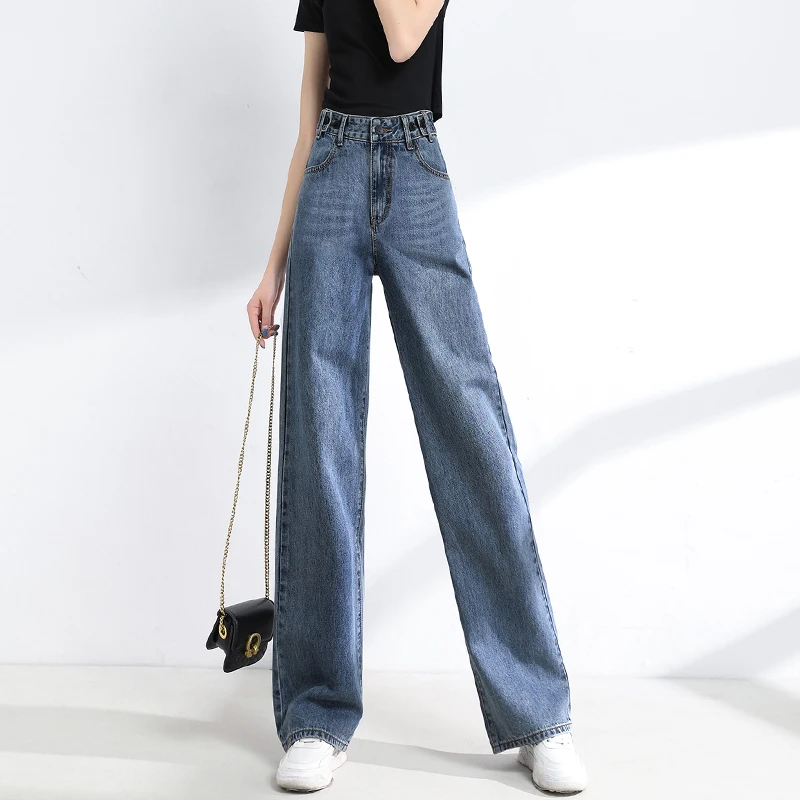 高腰牛仔裤女韩版直筒宽松2025新款显瘦百搭拖地阔腿裤子#201902