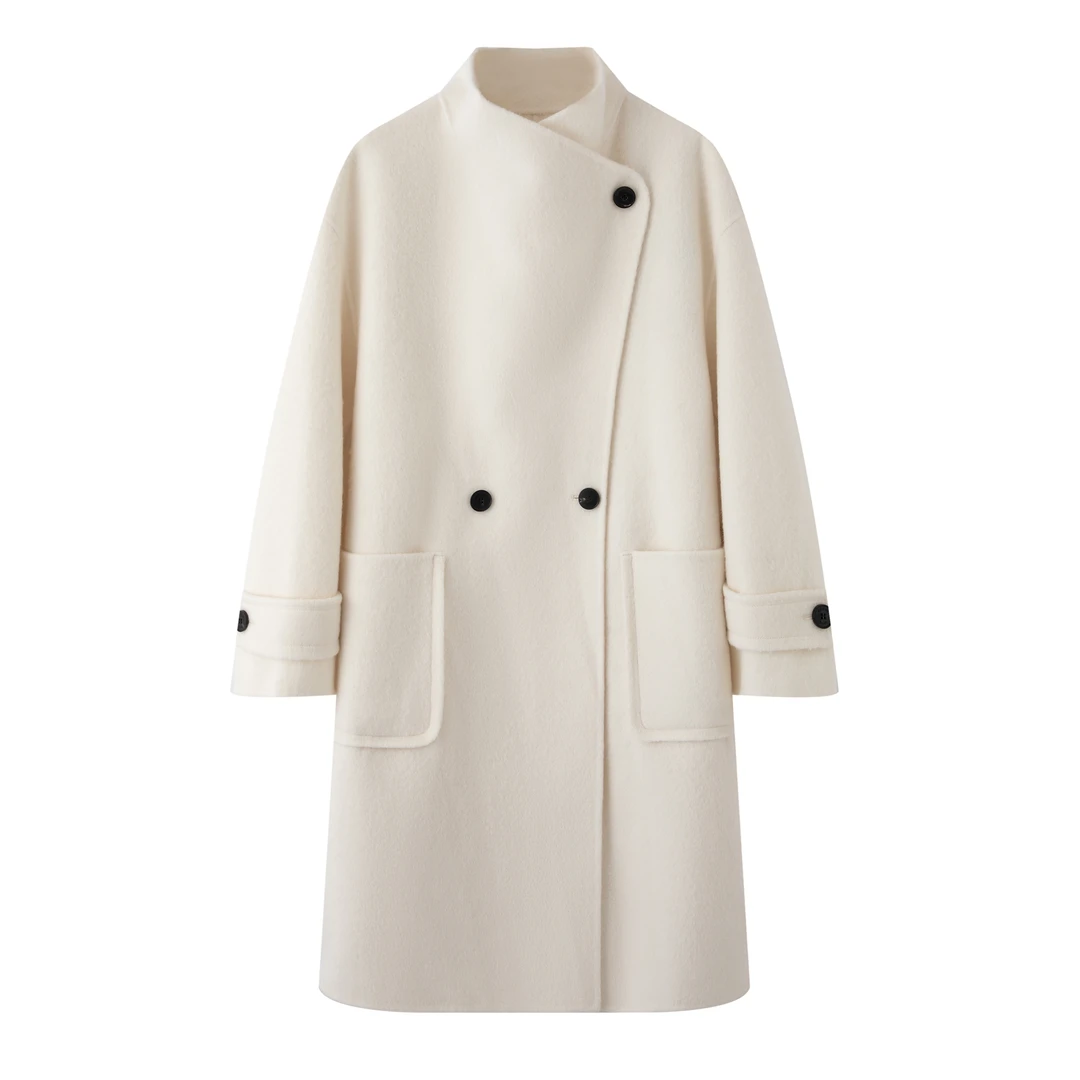 艾家2025年冬季新款长款双面呢大衣毛呢外套女234124