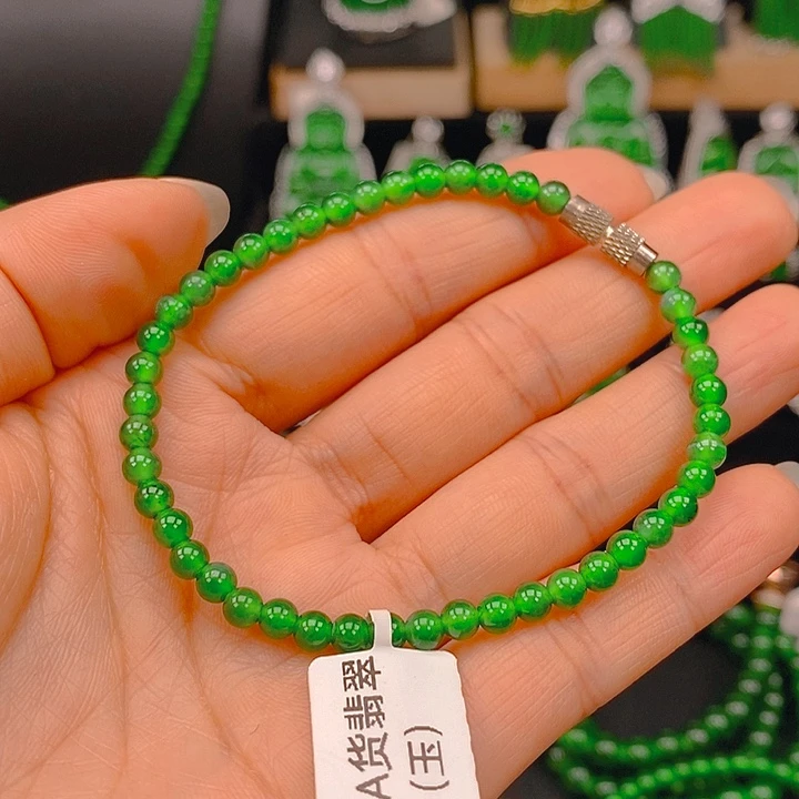 莉***房翡翠未镶嵌耳饰天然A货翡翠手链卡4