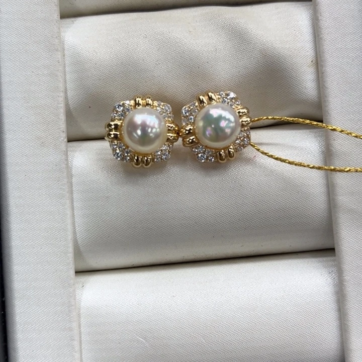 银S925镶嵌耳饰海水珍珠7-8mm88号